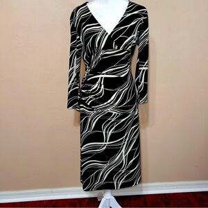 Vintage 1990s Teeze Me USA Stretchy Midi Dress V-Neck Fitted Long-sleeve Dress